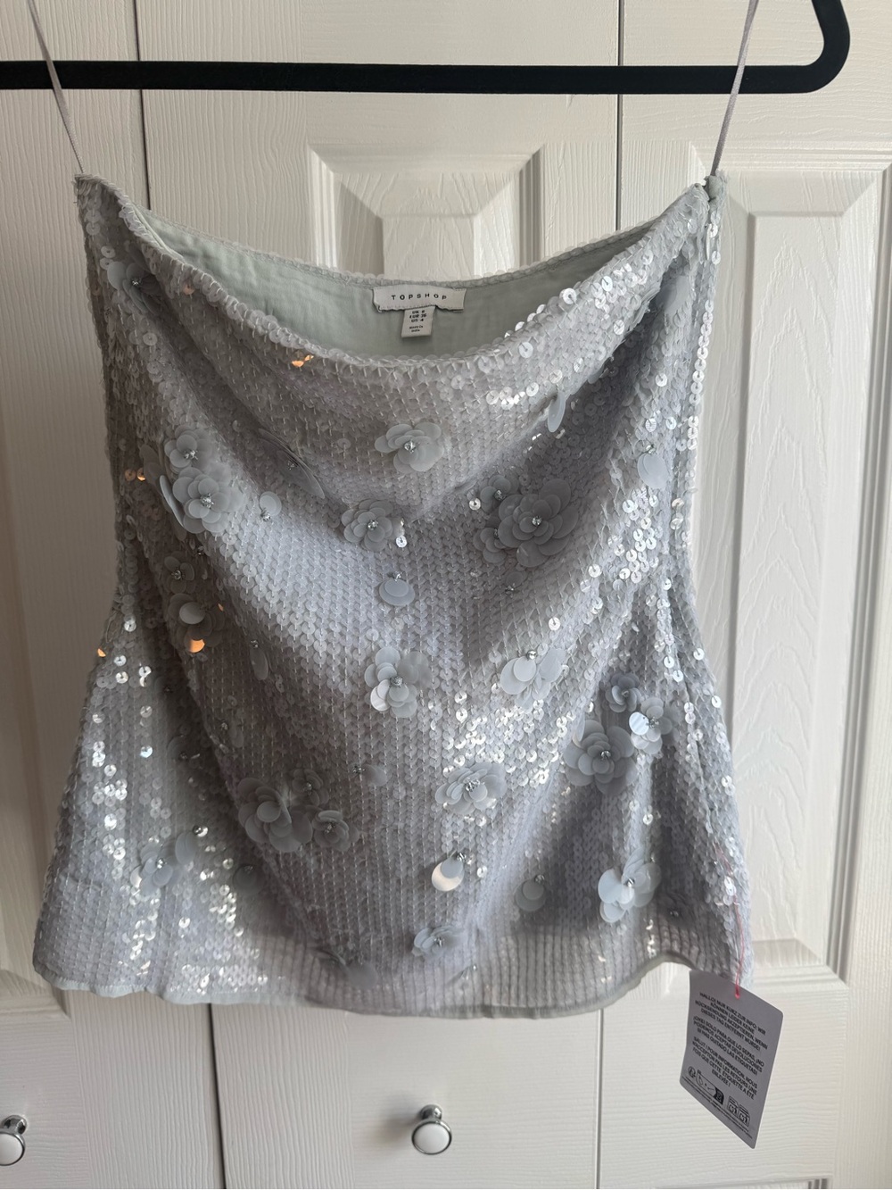 Topshop Soft Blue Floral Sequin Tube Top